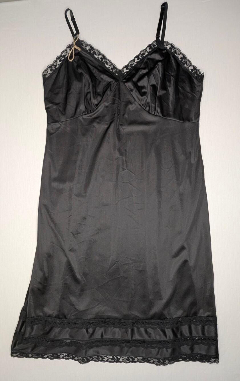 Lady Manhattan Vintage Black Lace Edge Camisole Slip Dress Grunge Whimsigoth 40